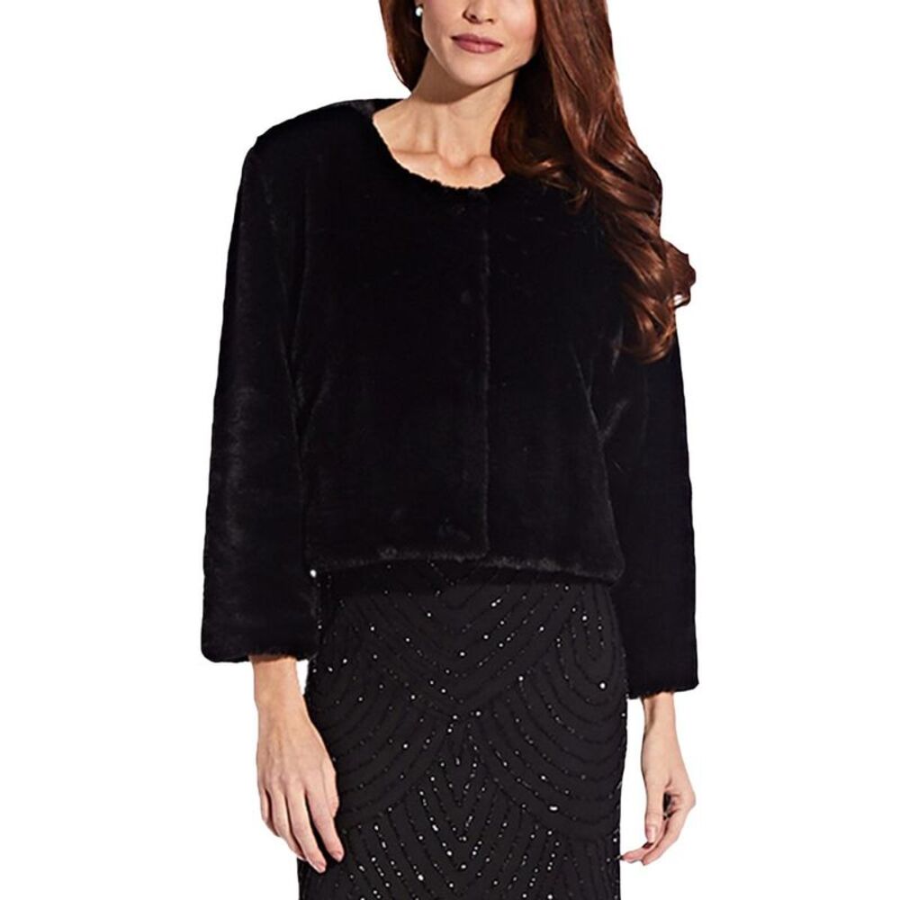 Adrianna Papell Black Faux Fur Cropped Jacket